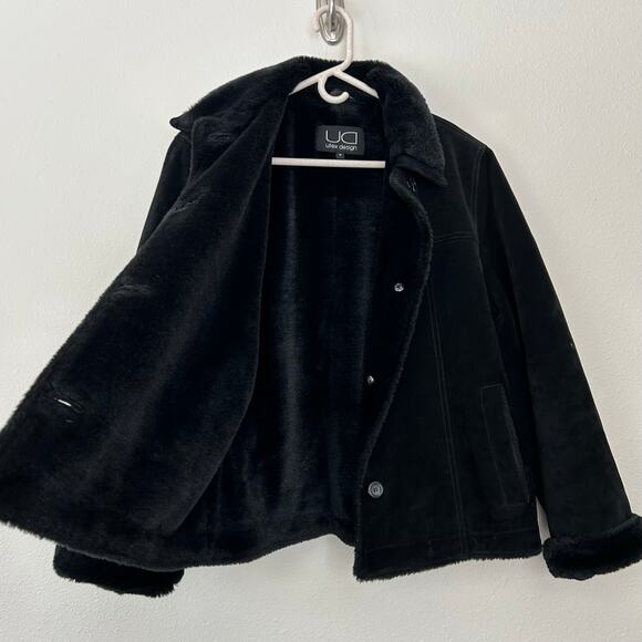 Vintage UTEX Design suede faux fur lined coat 90s Y2K boho grunge goth winter M - Picture 5 of 10